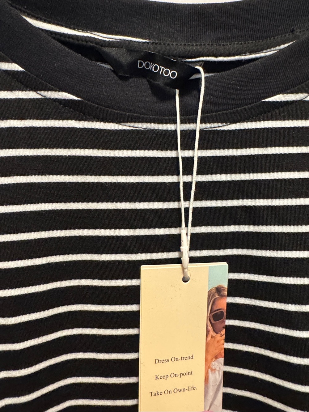 🆕 Dokotoo Black & White Striped Viscose Women’s Short Sleeve Tee. XL. NWT!🔥🖤 - Picture 2 of 5